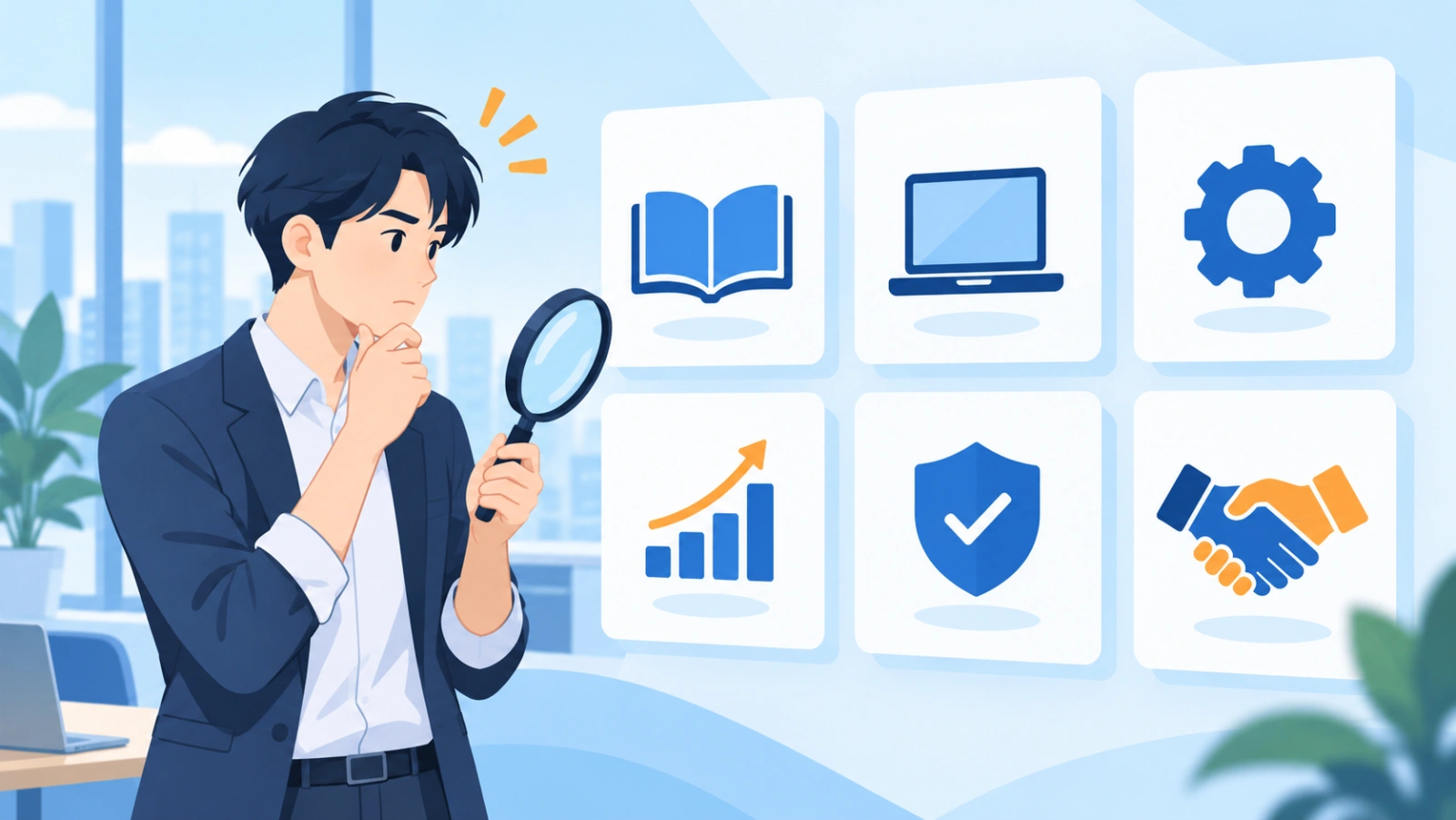法人向け生成AI研修おすすめ6社を比較を表す図解イラスト