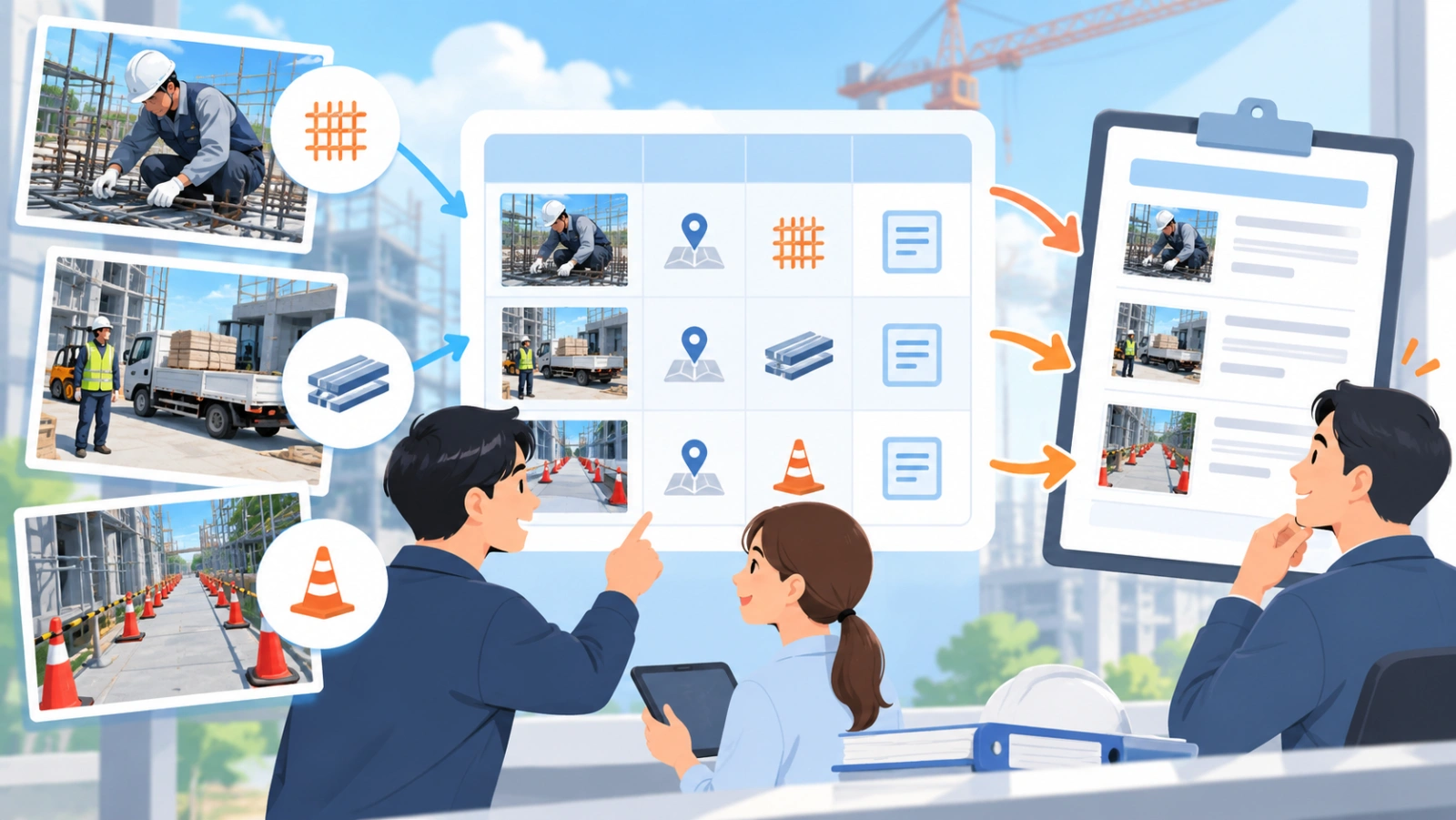 写真と日報を対応づけるを表す図解イラスト