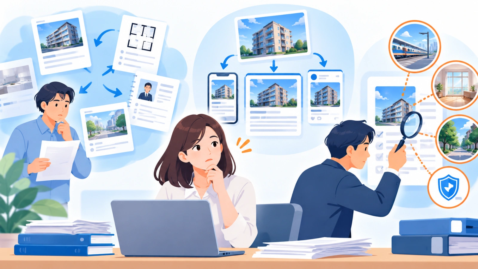 物件紹介文で時間がかかる3つの理由を表す図解イラスト