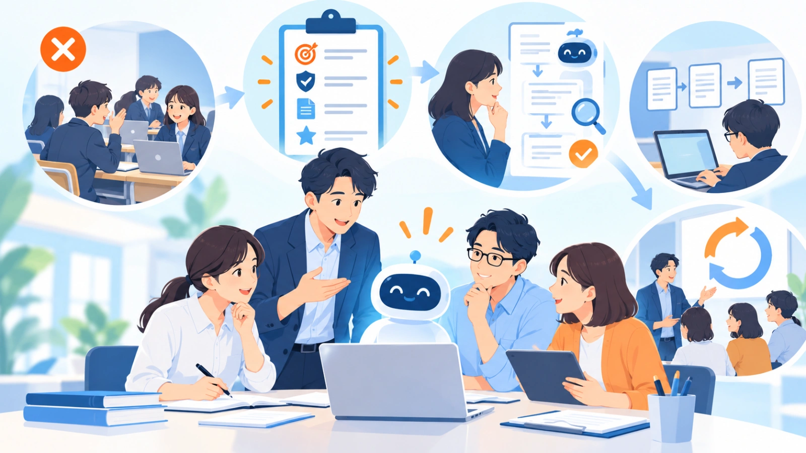 導入時によくある失敗と対策を表す図解イラスト
