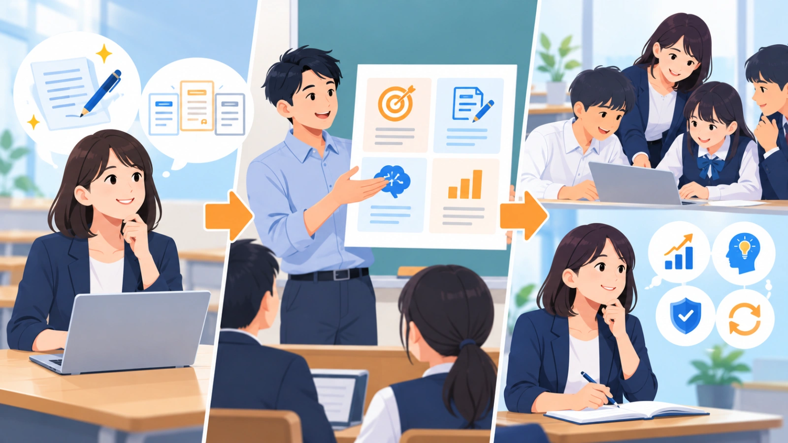 明日から始めるための3ステップを表す図解イラスト