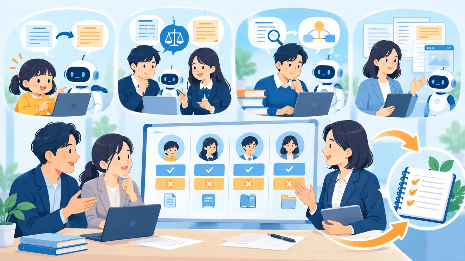 学年・利用場面ごとのルール設計を表す図解イラスト