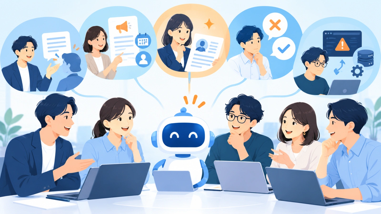 職種別の演習例を表す図解イラスト