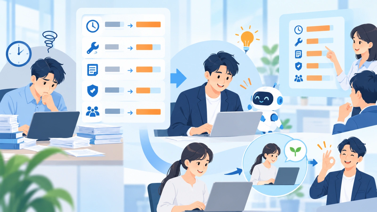 研修効果をどう測る？を表す図解イラスト