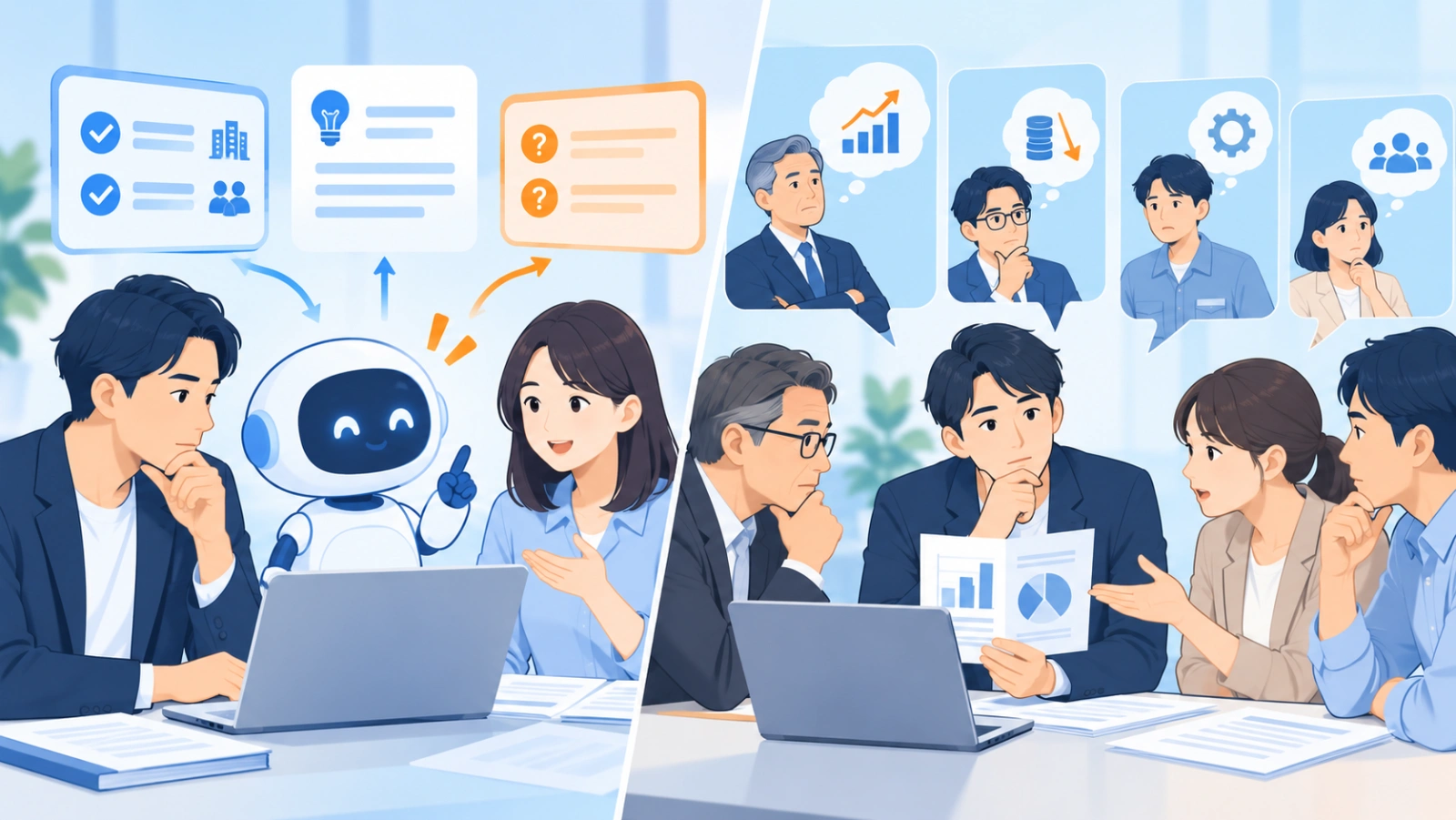 経営企画で行う2つの検証ケースを表す図解イラスト