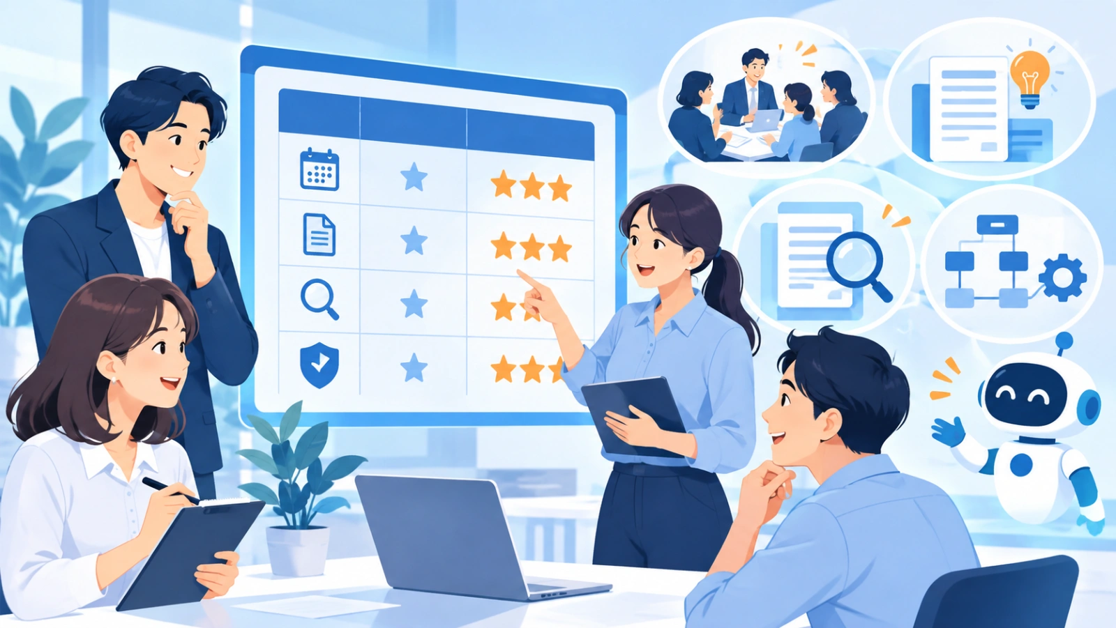 活用する業務を選ぶ採点表を表す図解イラスト