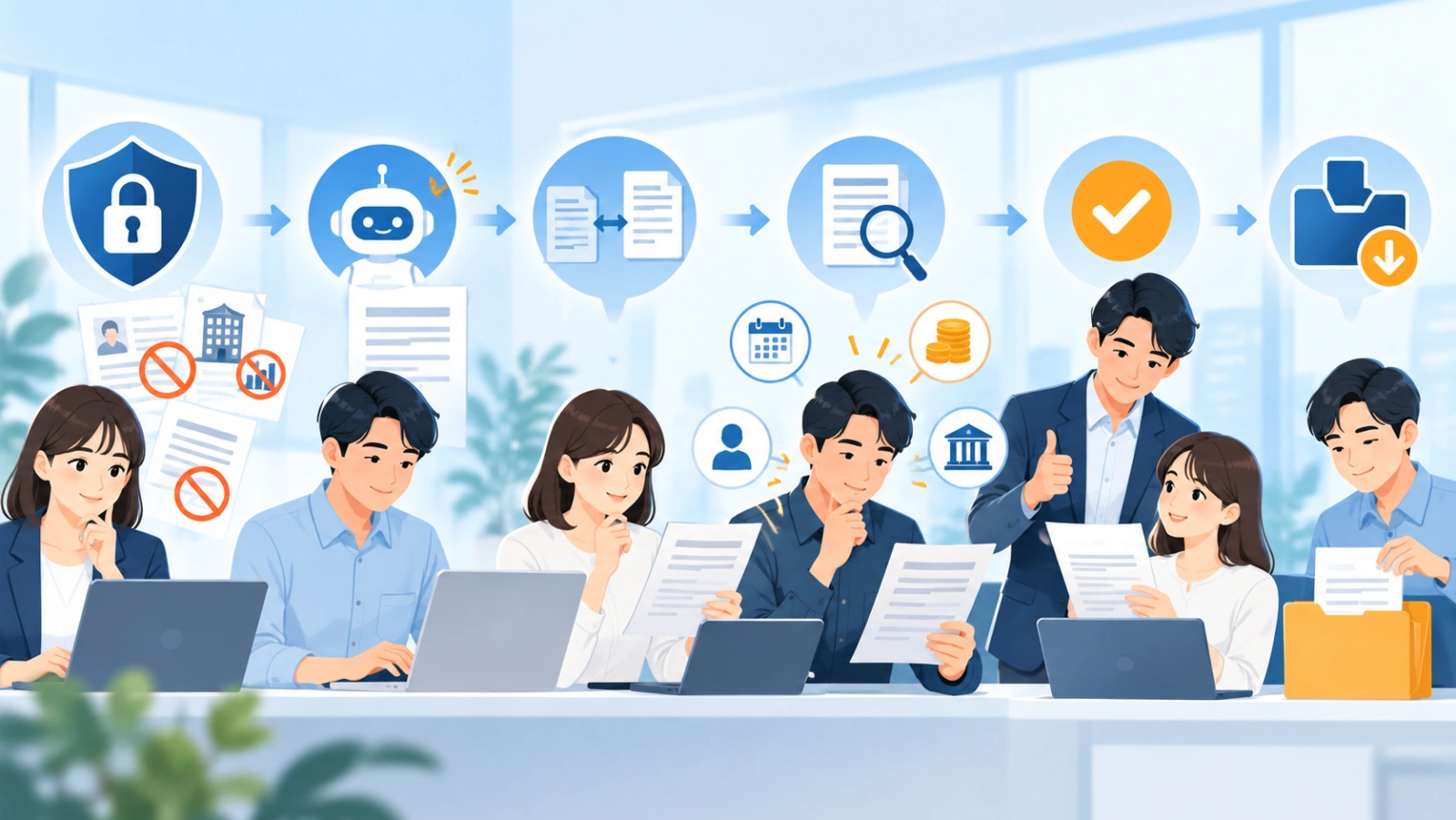 安全に運用する確認フローを表す図解イラスト