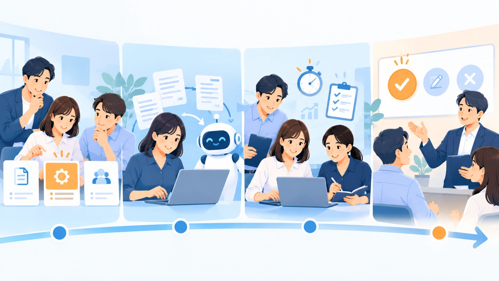 30日で導入する進め方を表す図解イラスト