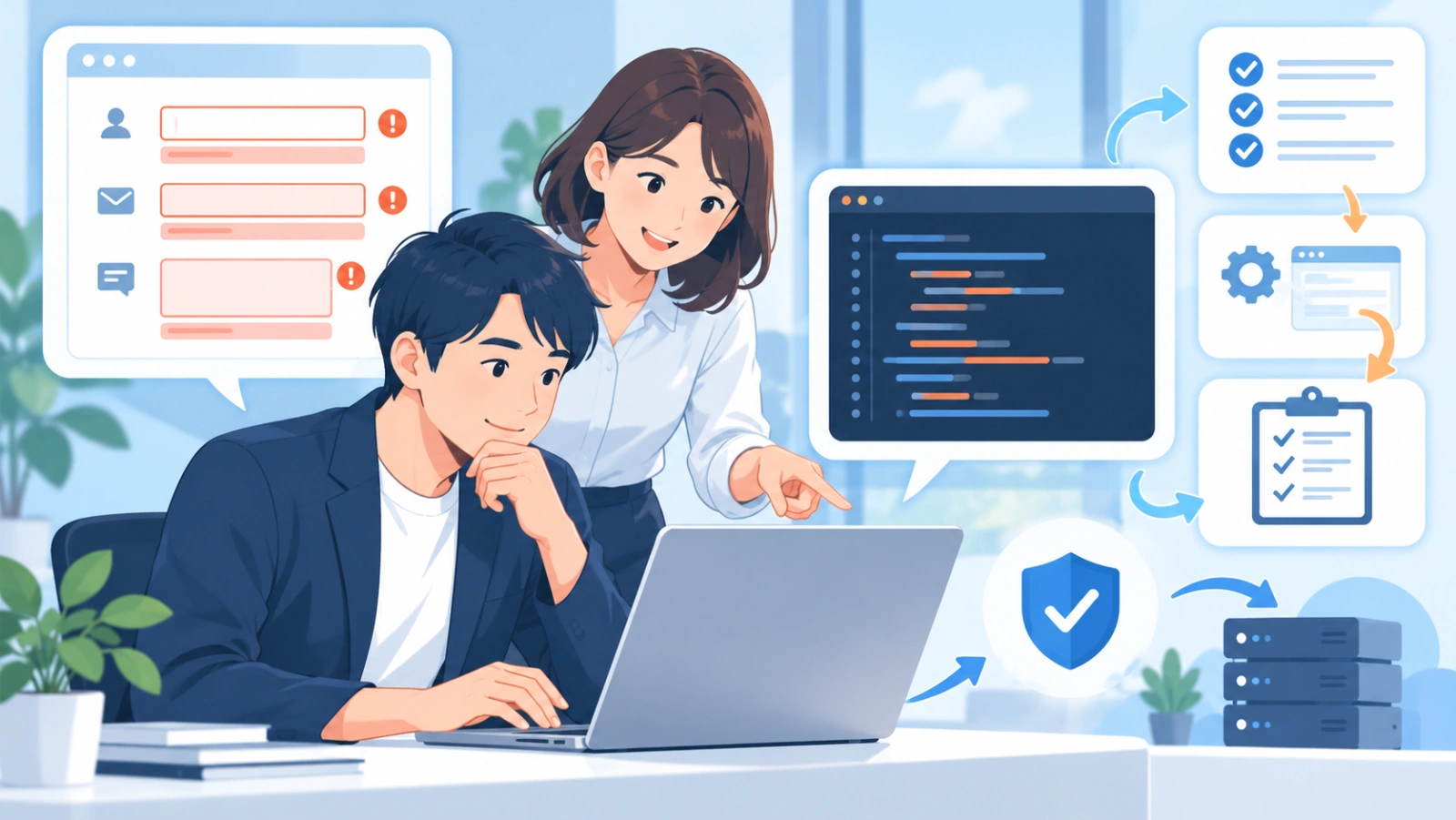 コード作成を安全に進めるを表す図解イラスト