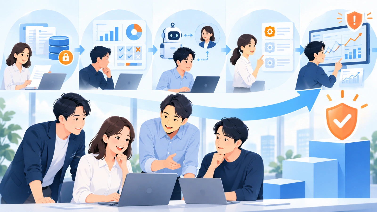 本番導入までの5ステップを表す図解イラスト