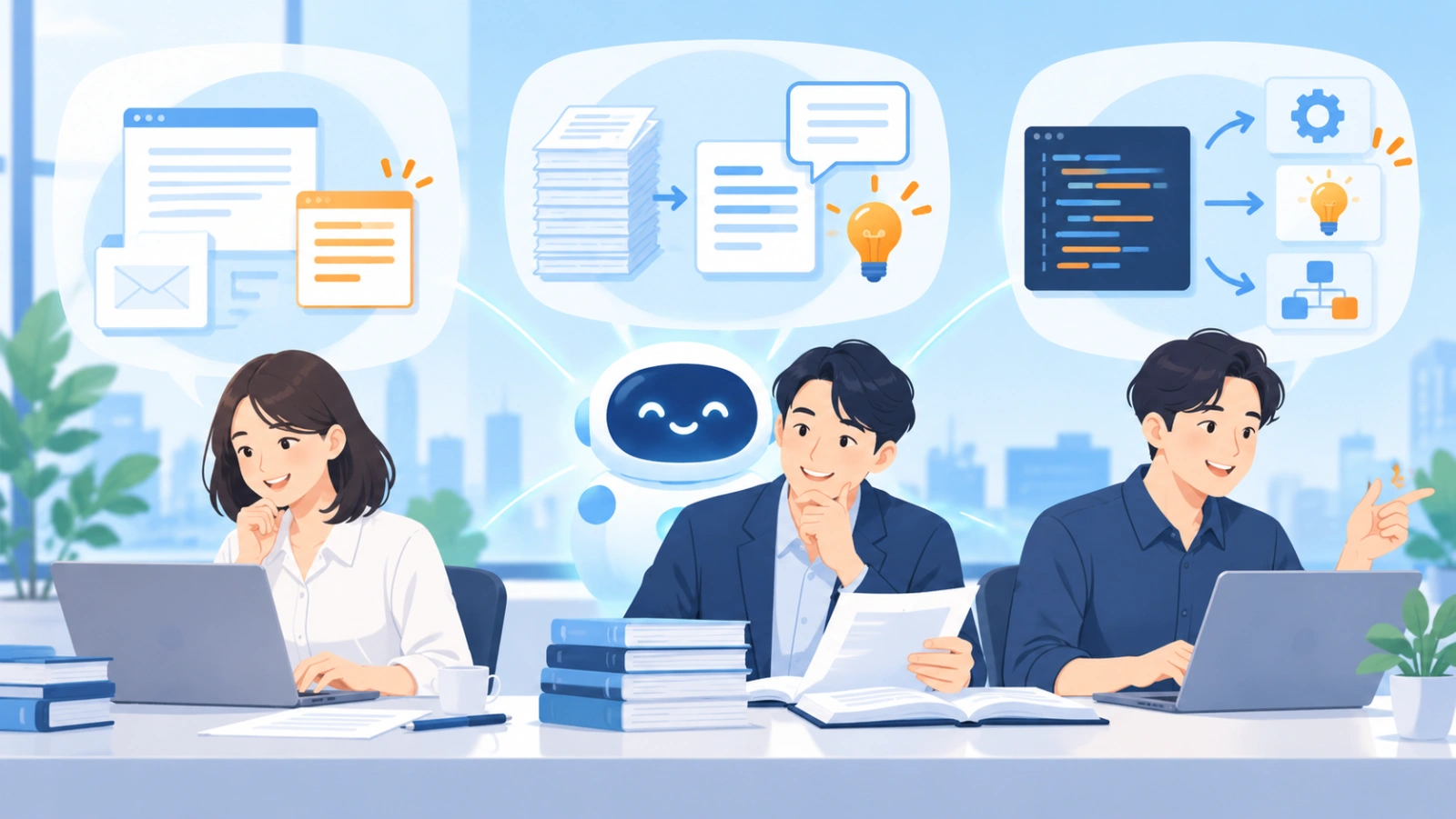 ChatGPTが向いている3つの業務を表す図解イラスト
