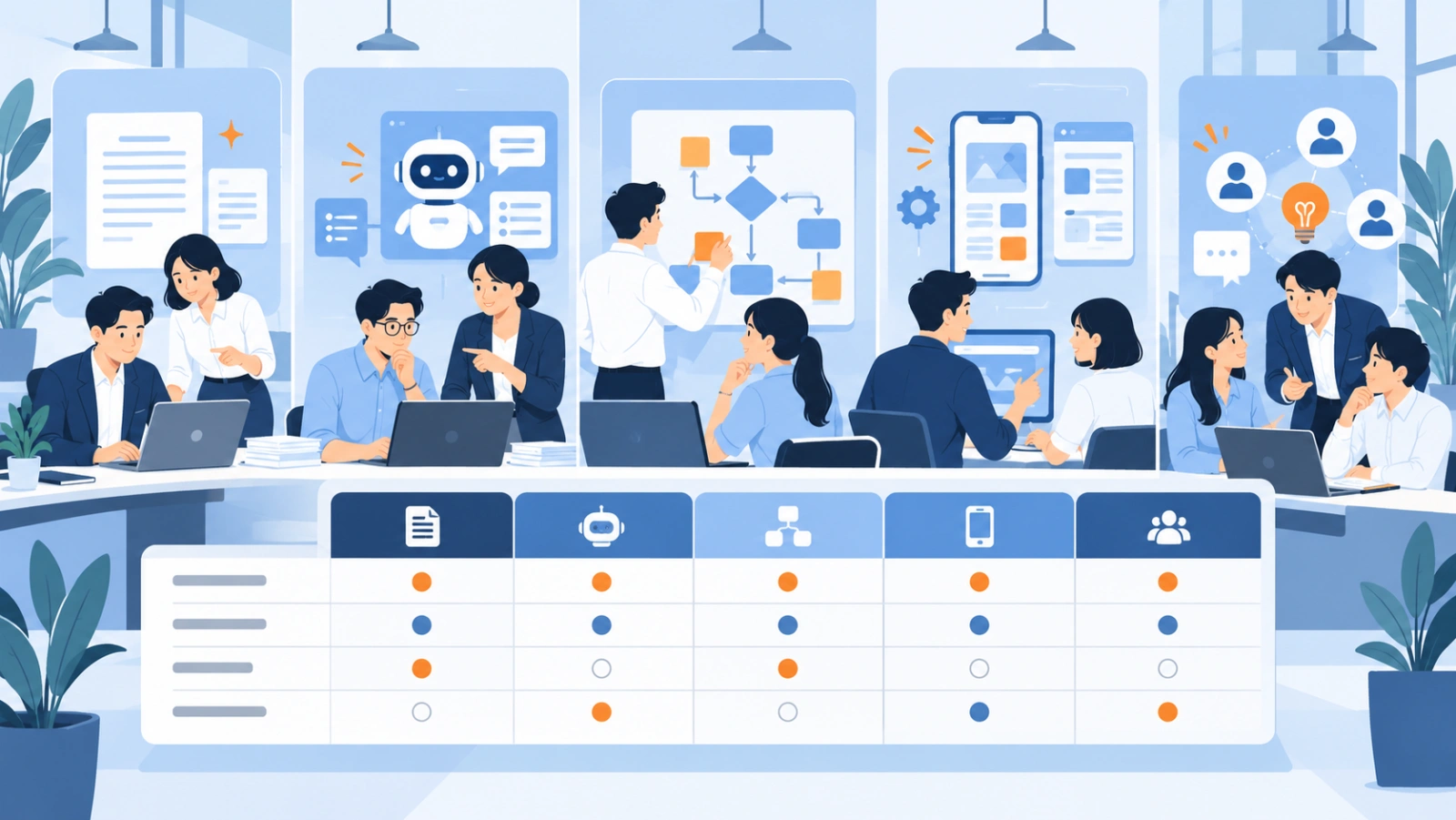 法人向け生成AIハンズオン研修を提供する会社は？を表す図解イラスト