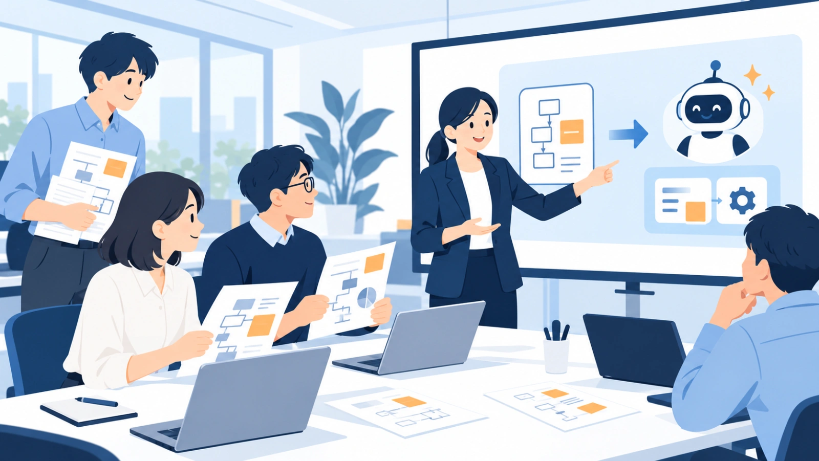 自社業務を題材にできる会社は？を表す図解イラスト